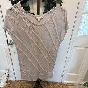 Coldwater Creek Metallic Diaginal Stripe Lightweight Knit Top with Cap Sleeves S